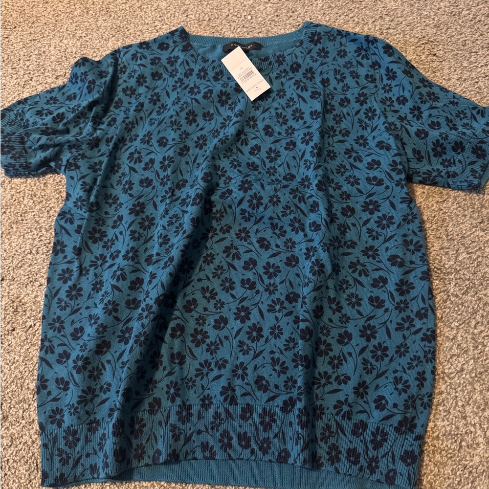 Ann Taylor Teal Floral Knit Top